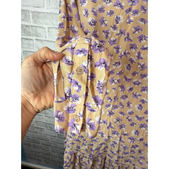 Ganni Montrose Long Sleeve Ruffled Collared Floral Print Crepe Dress Size 6 - Picture 5 of 7